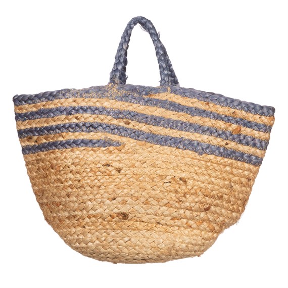 Blue Stripe Jute Storage Basket