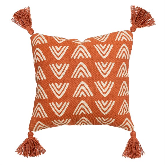 Terracotta Triangles Block Print Cushion Cover