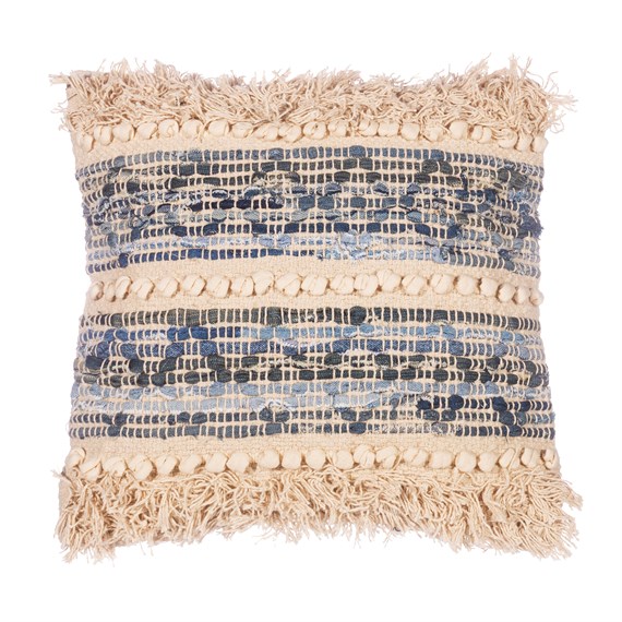Denim Tufted Diamond Blue Cushion Cover