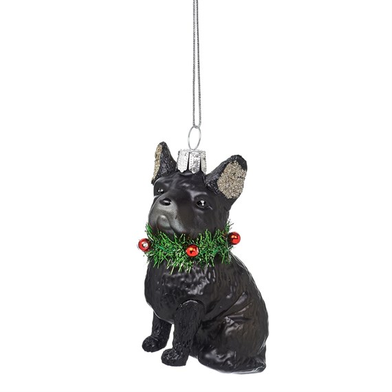 Festive French Bulldog Shaped Bauble Black