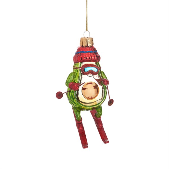 Festive Skiing Avo Shaped Bauble