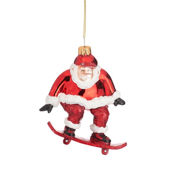 Skateboarding Santa Shaped Bauble