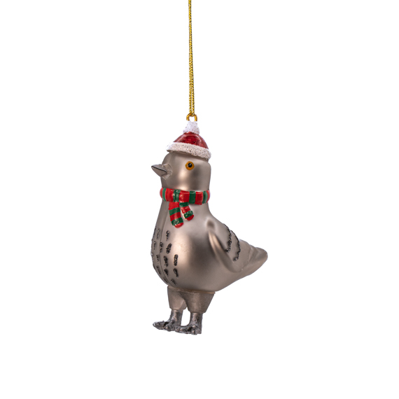 Pigeon with Santa Hat Shaped Bauble