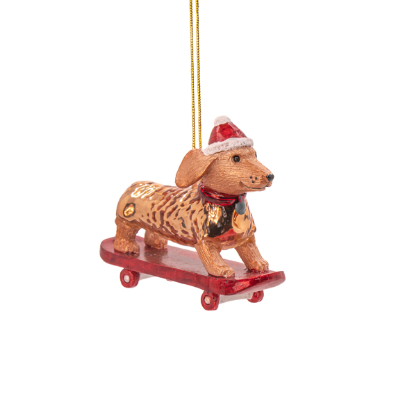 Skateboarding Sausage Dog Shaped Bauble