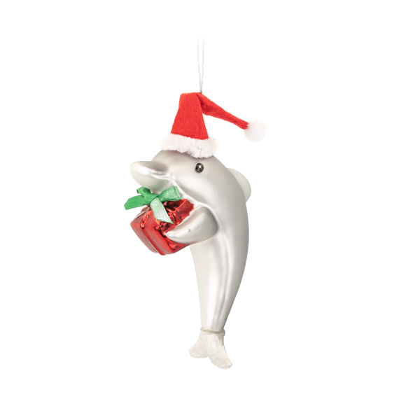 Dolphin with Present Shaped Bauble