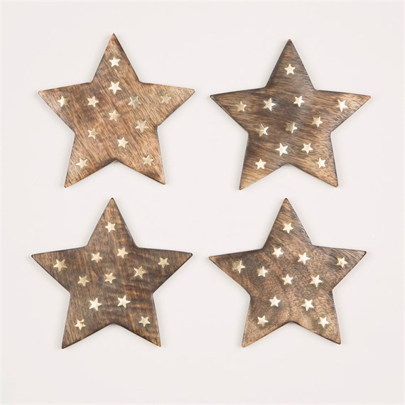 Wooden Star Coasters with Brass Inlay - Set of 4