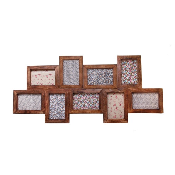 Dark Brown Wood Photo Frame with 9 Apertures