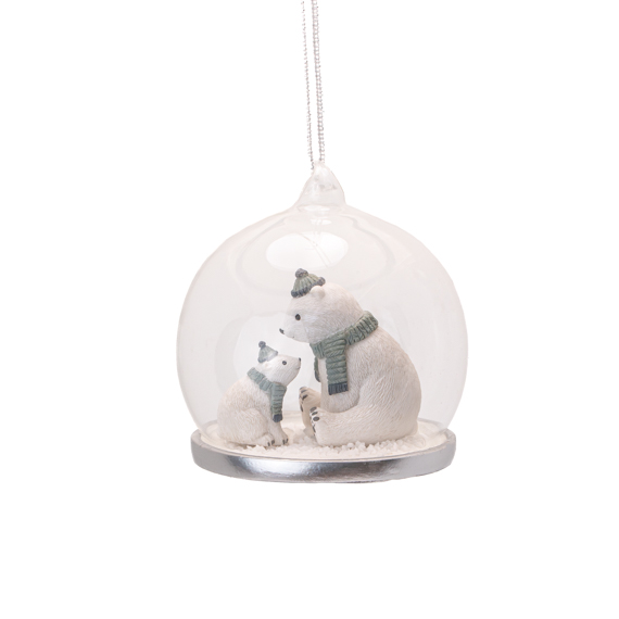 Polar Bear Mummy & Baby Dome Bauble