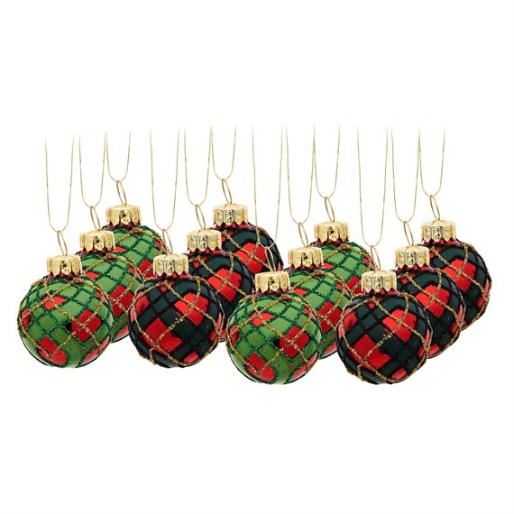 Mini Tartan Baubles - Set of 12