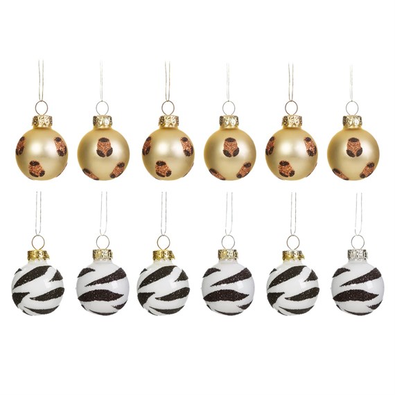 Leopard & Zebra Mini Baubles - Set of 12