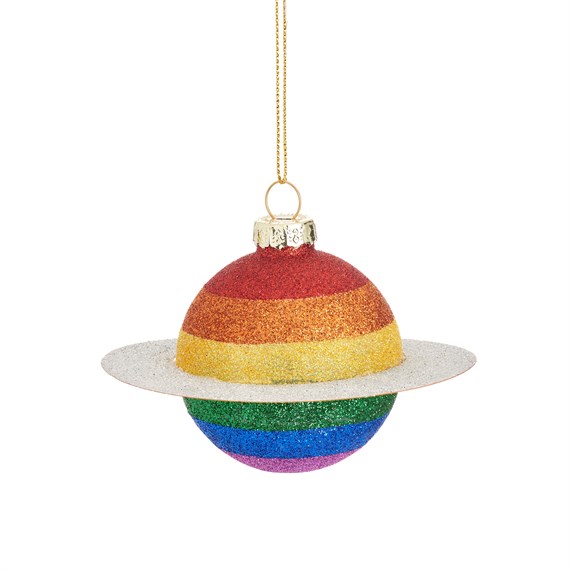 Glitter Rainbow Planet Shaped Bauble