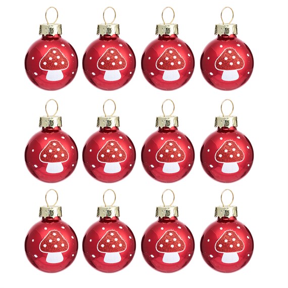 Mini Mushroom Baubles - Set of 12