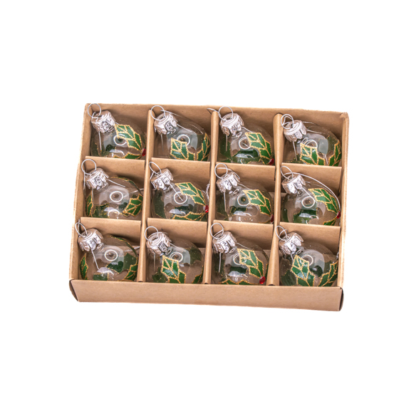 Holly Mini Baubles - Set of 12