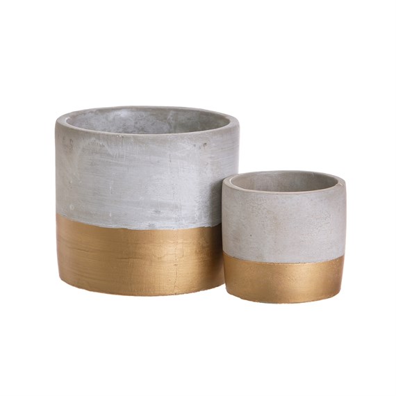 Set of 2 Gold Dip Cement Planters