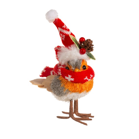 Festive Robin Brush Animal Decoration