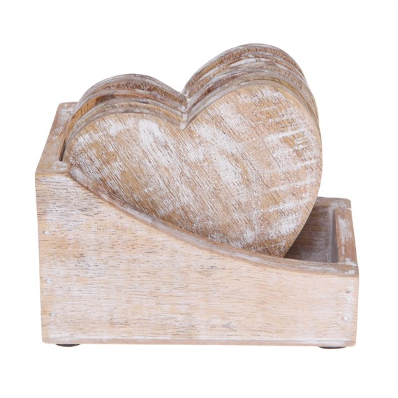 Set of 6 Heart Shaped Wooden Coasters