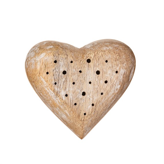 Mango Wood Heart Dried Flower Holder Block