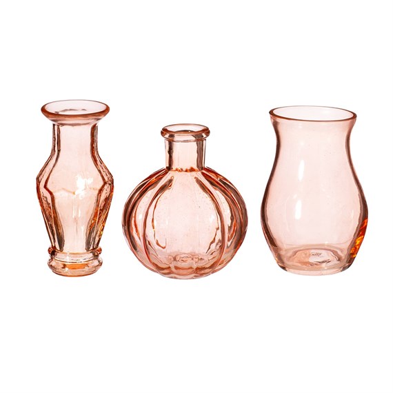 Recycled Glass Vintage Bud Vase Pale Pink - Set of 3
