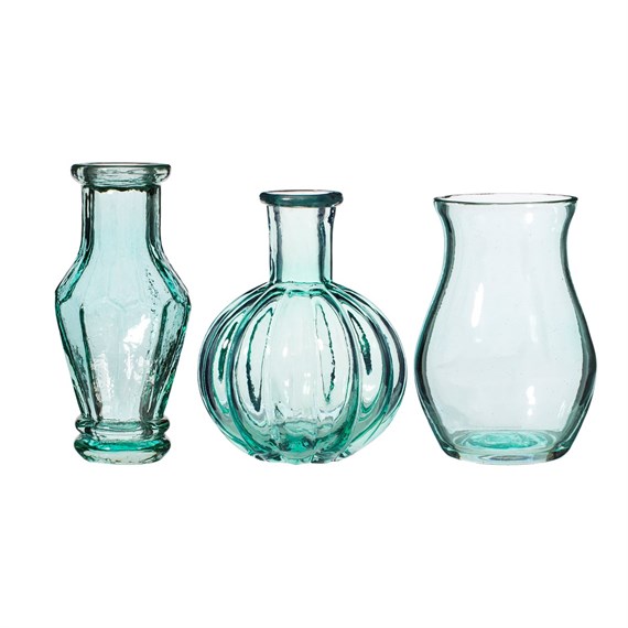 Recycled Glass Vintage Bud Vase Pale Blue - Set of 3