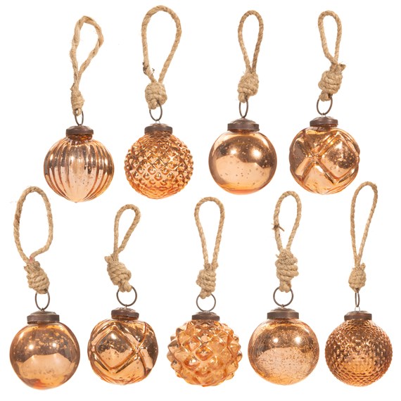 Copper Crackle Glass Mini Bauble - Set of 9