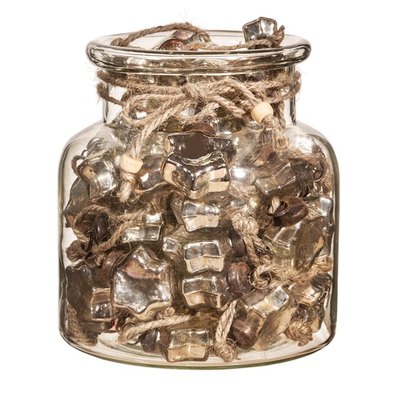 Mini Silver Star Decorations in Glass Jar 60pcs Assorted