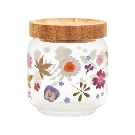 Pressed Flowers Glass Storage Jar Small