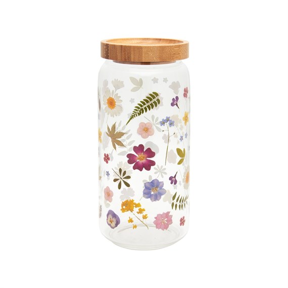 Pressed Flowers Glass Storage Jar Large