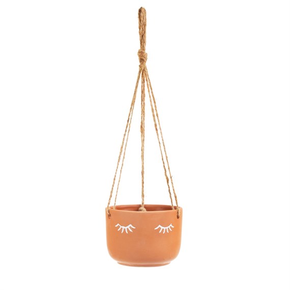 Eyes Shut Terracotta Hanging Planter