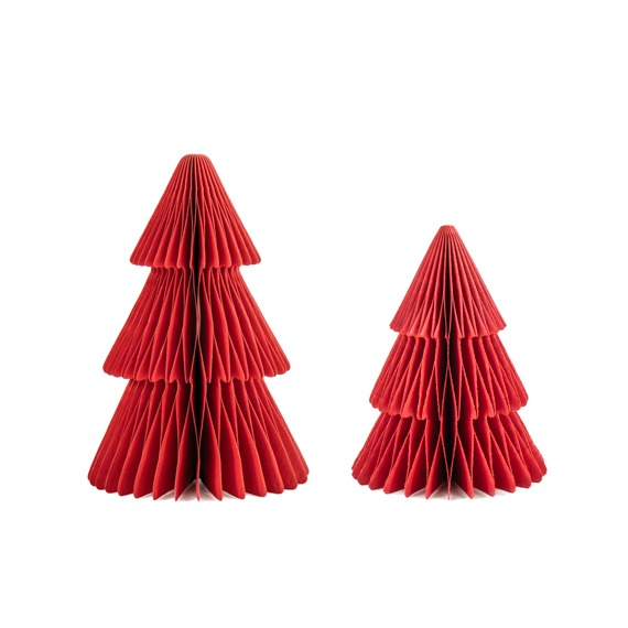Honeycomb Standing Xmas Tree Deep Red - Set of 2