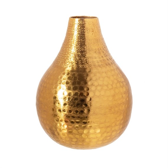 Hammered Gold Metal Pear Shaped Vase
