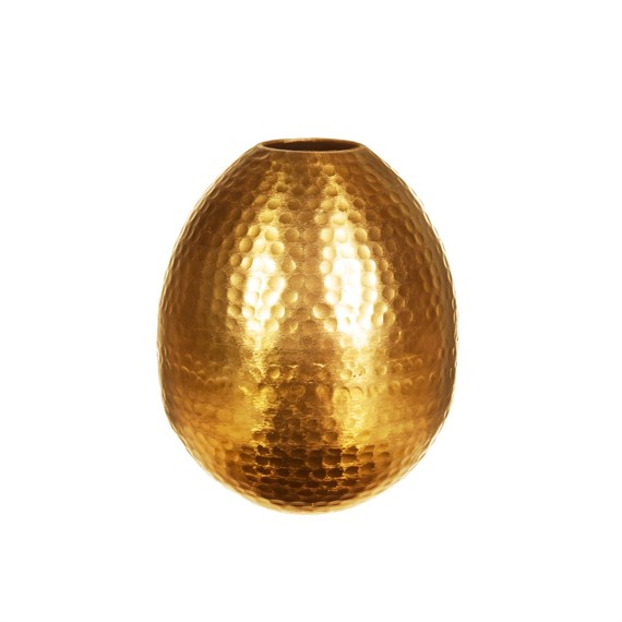 Hammered Gold Metal Oval Vase