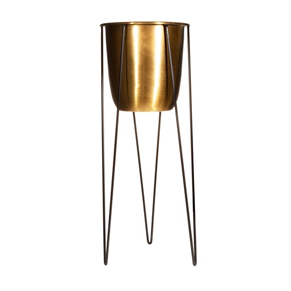 Polished Gold Metal Planter on Stand Large