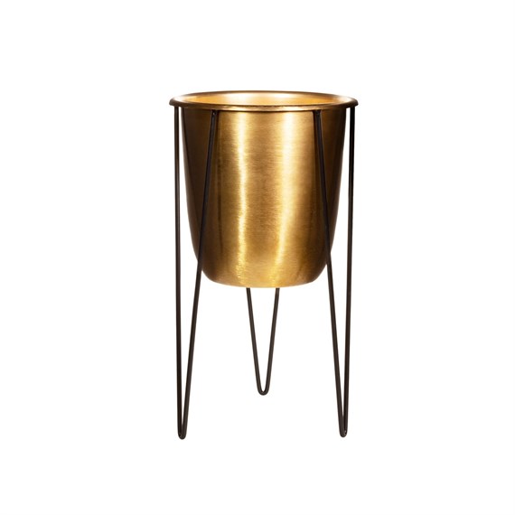 Polished Gold Metal Planter on Stand Medium