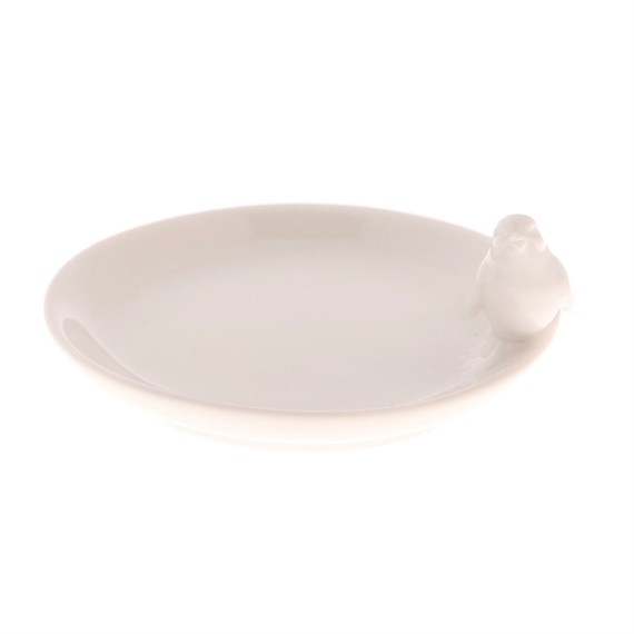 White Ceramic Round Plate with Bird
