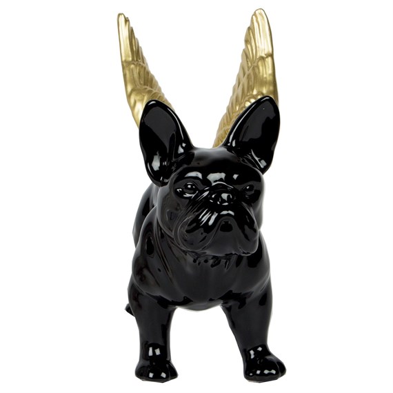 Black Bulldog with Gold Wings Money Box Large