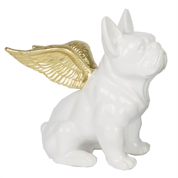 White Bulldog with Gold Wings Money Box Large