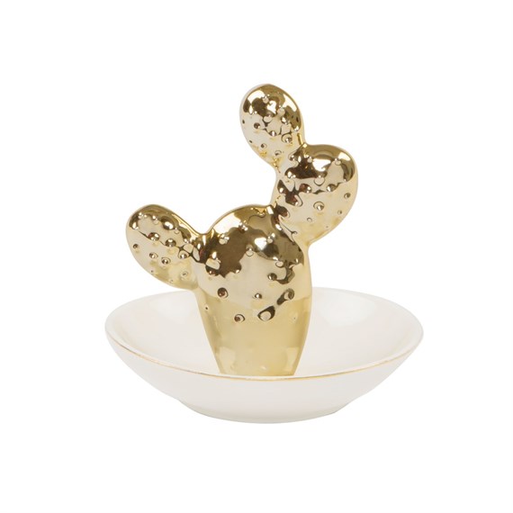 Gold Opuntia Cactus Trinket Dish