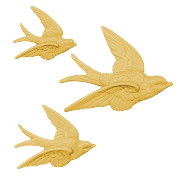 Swallow Wall Decorations Yellow - Set of 3