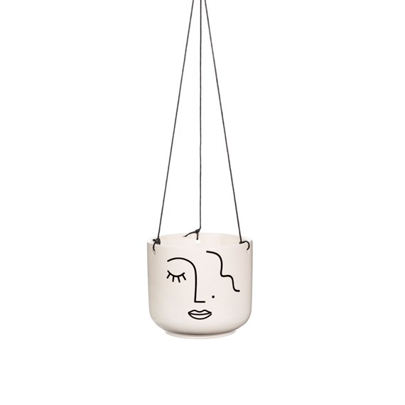 Abstract Face White Hanging Planter