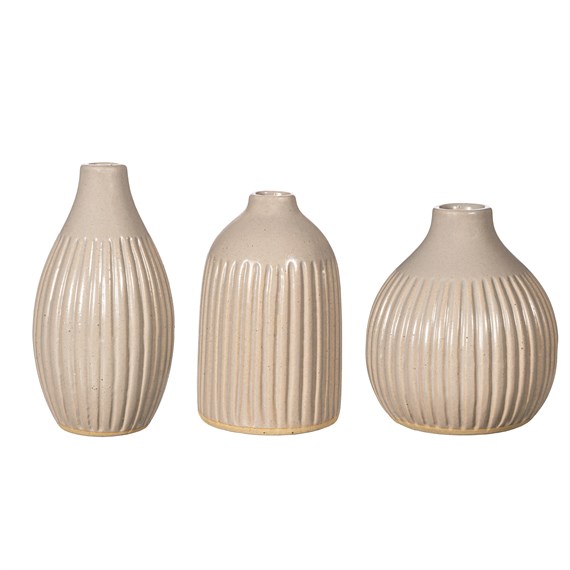 Grooved Bud Vases Grey - Set of 3