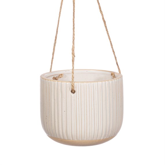 Grooved Hanging Planter Off White