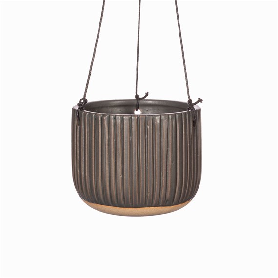 Grooved Hanging Planter Black