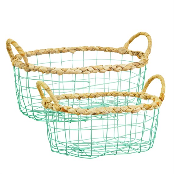 Green Wire Storage Basket - Set Of 2