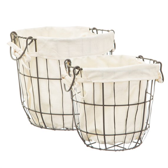 Round Wire Storage Baskets With Lining - Set Of 2