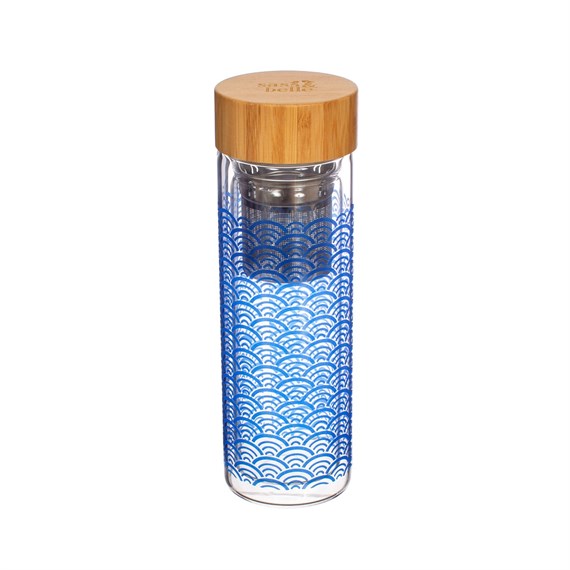 Blue Wave Glass Water Bottle
