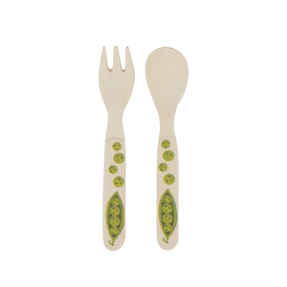 Happy Fruit & Veg Bamboo Kids' Fork & Spoon Set