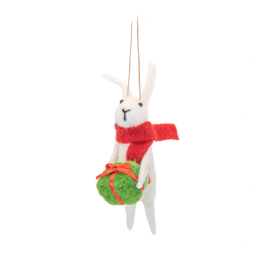 White Rabbit with Gift Felt Decoration