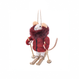 Fancy Skiing Mouse Felt Decoration