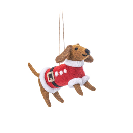 Santa Paws Sausage Dog Felt Decoration