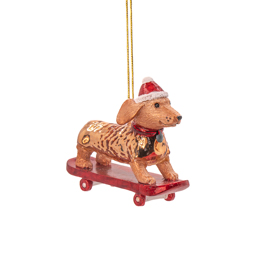 Skateboarding Sausage Dog Shaped Bauble